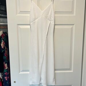 Lulu's View and I White Tie-Back Faux-Wrap Midi Dress
